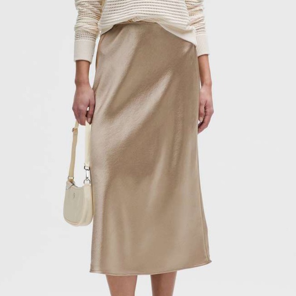 Lululemon satin midi slip skirt in Sheer Oak champagne tan